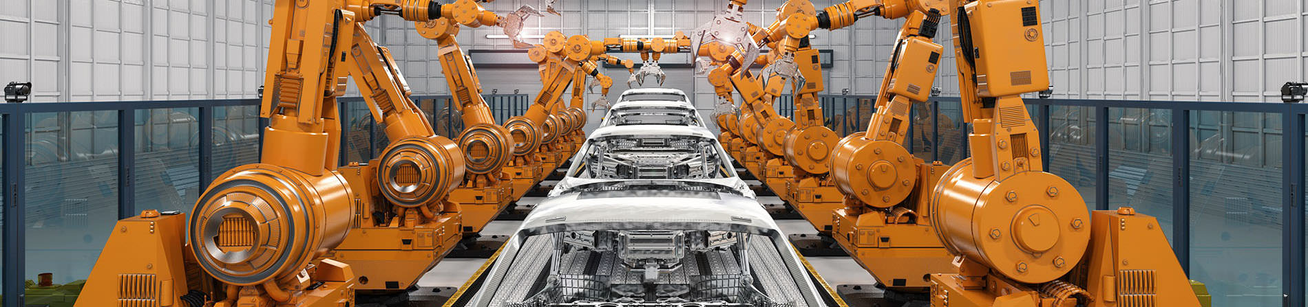 robot assembly line in car factory